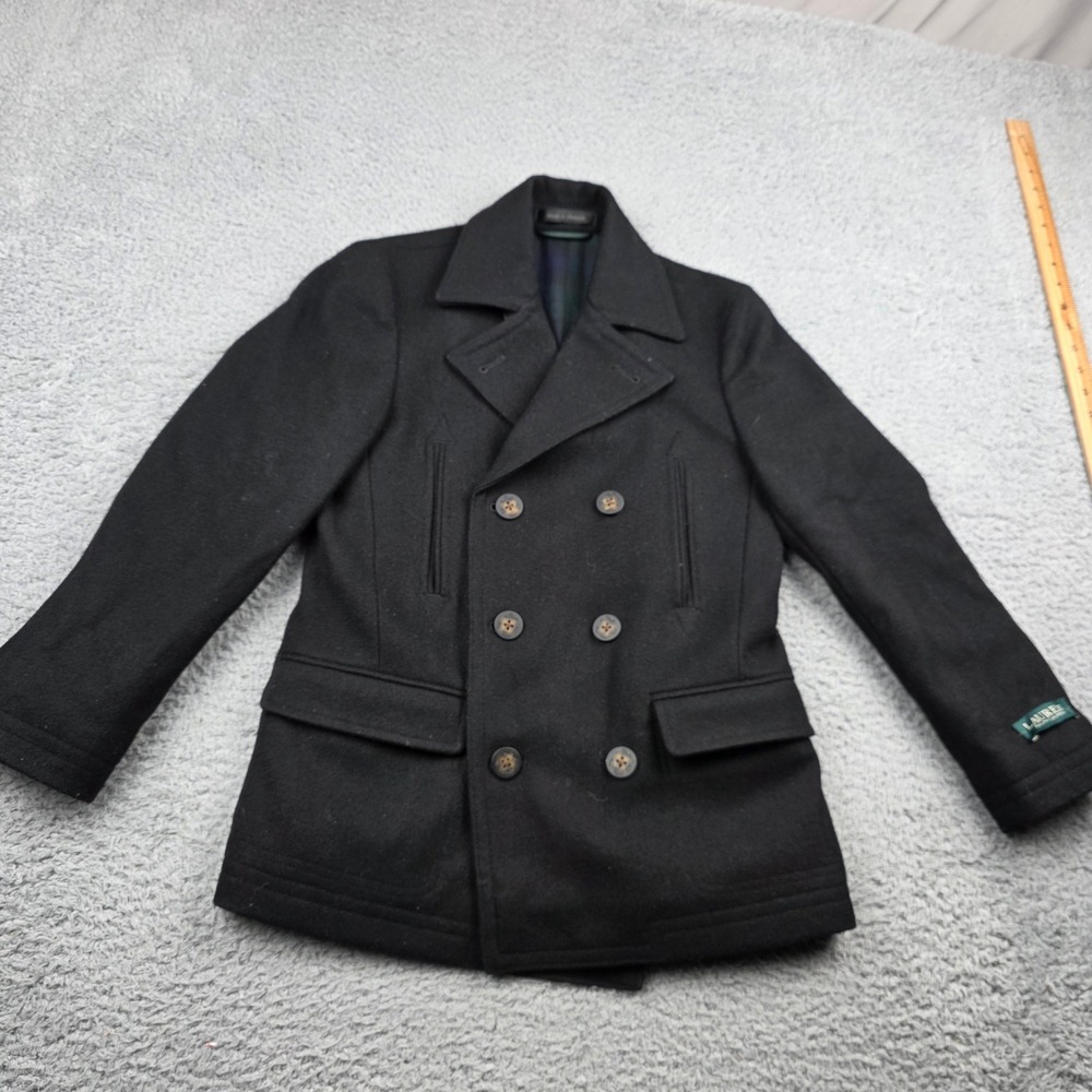 Lauren Ralph Lauren Black Wool Blend Double Breasted Pea Coat Womens Size 10R